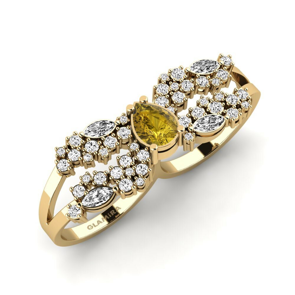 Or Jaune 18k Zircon Brun Bague Fagulha