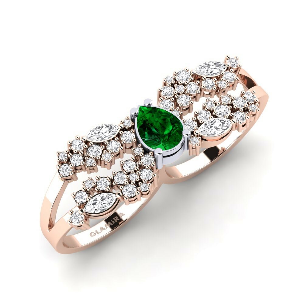Or Rose& Blanc 18k Zircone Vert Bague Fagulha