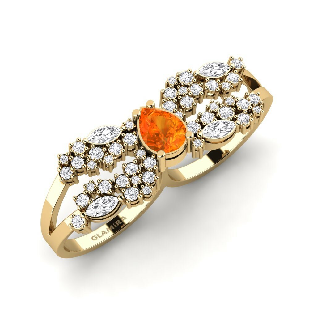Or Jaune 18k Saphir orange Bague Fagulha