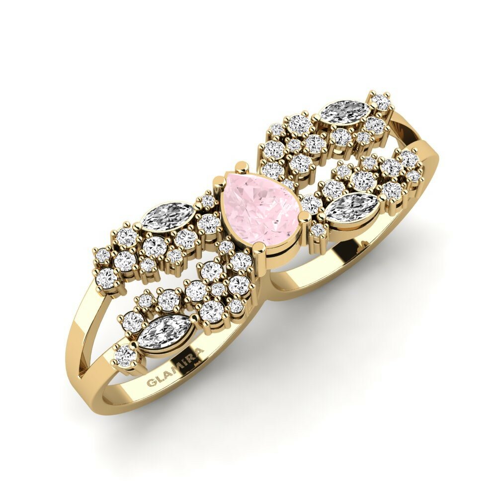 Or Jaune 18k Quartz Rose Bague Fagulha