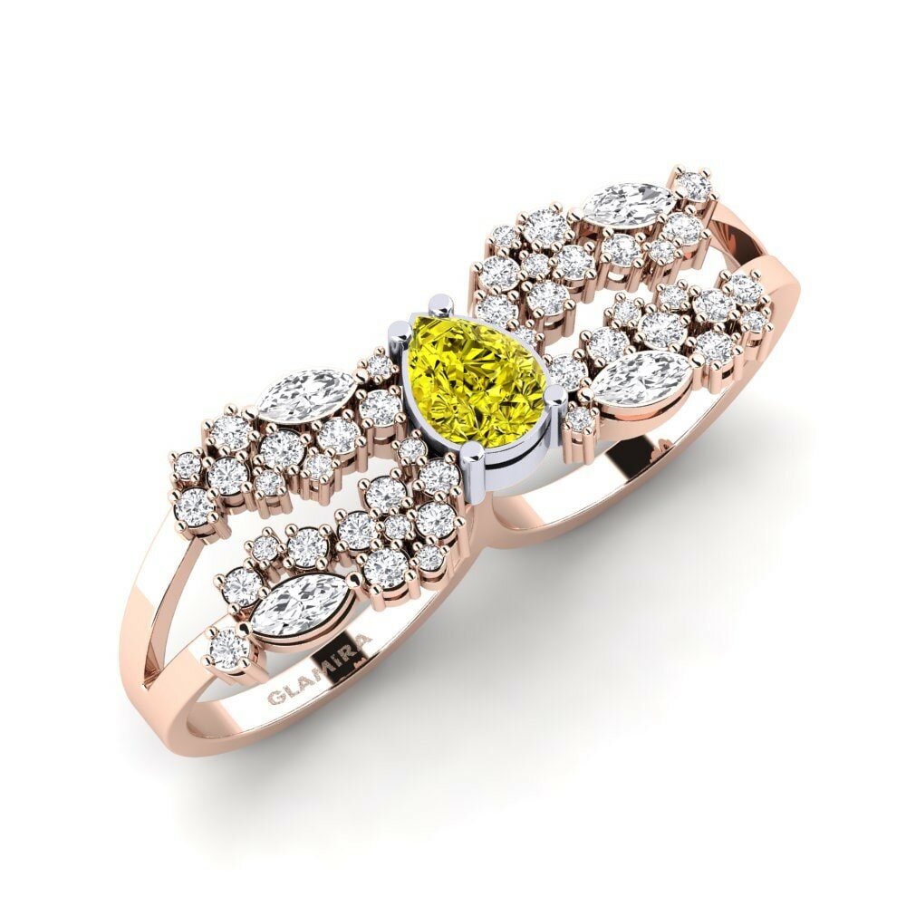 18k Rose & White Gold Yellow Diamond Ring Fagulha