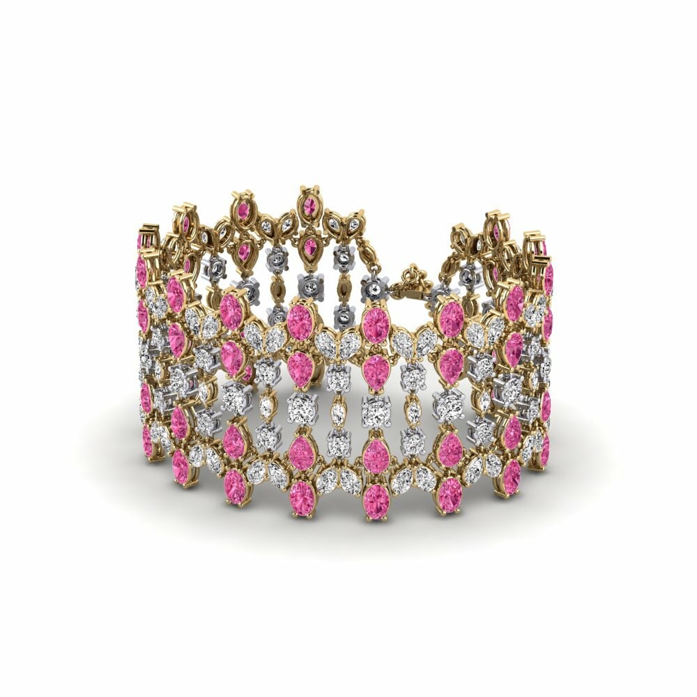9k Yellow & White Gold Pink Tourmaline Women's Bracelet Feny