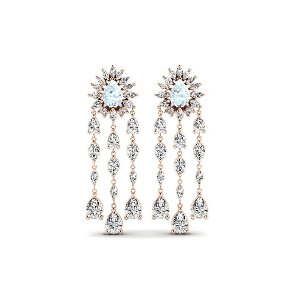 14k Rose & White Gold Aquamarine Women's Earring Floed