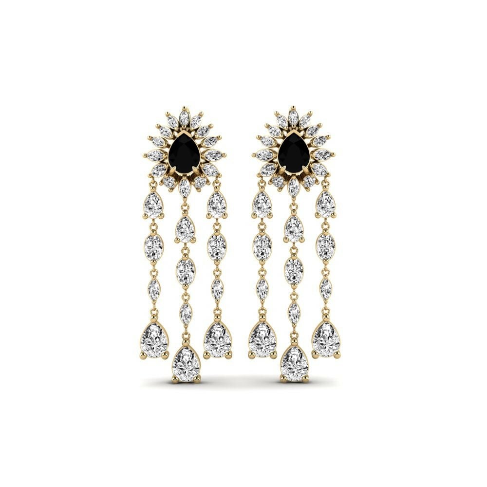 14k Yellow Gold Black Onyx Women's Earring Floed