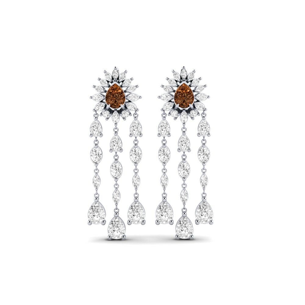 9k White Gold Brown Diamond Women's Earring Floed