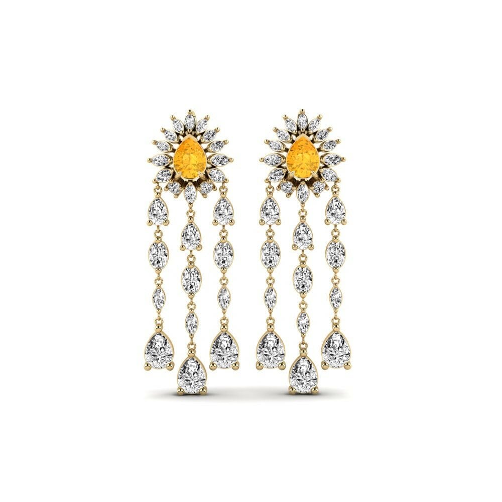 14k Yellow Gold Citrine Women's Earring Floed