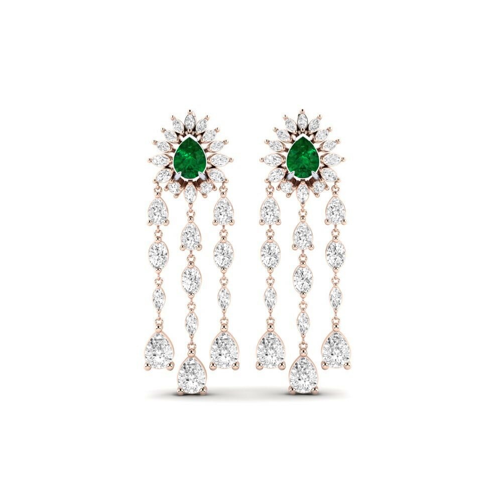 14k Rose & White Gold Emerald (Lab Created) Women's Earring Floed