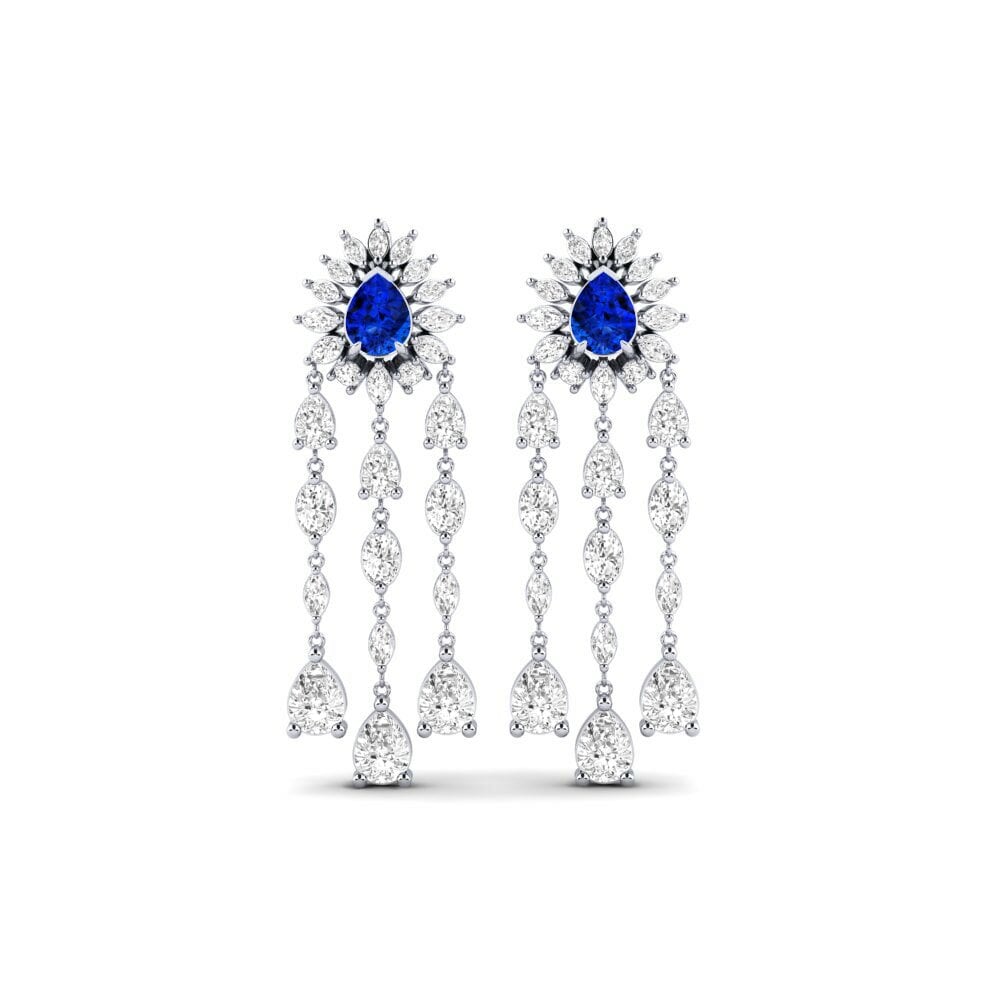 9k White Gold Sapphire (Lab Created) Women's Earring Floed