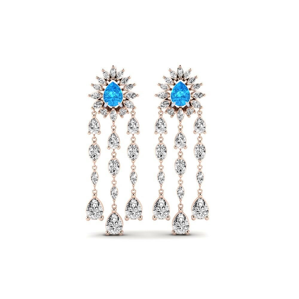 14k Rose & White Gold Blue Topaz Women's Earring Floed