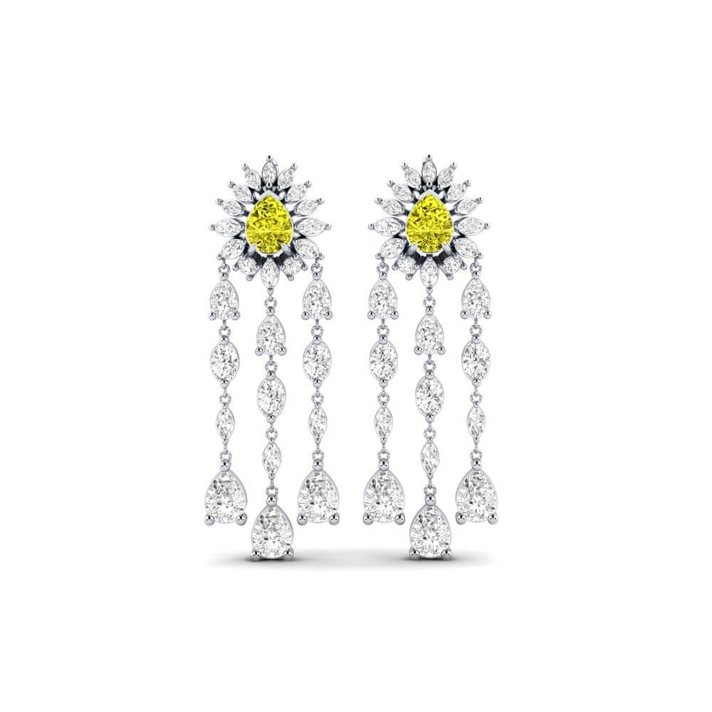 9k White Gold Yellow Diamond Women's Earring Floed