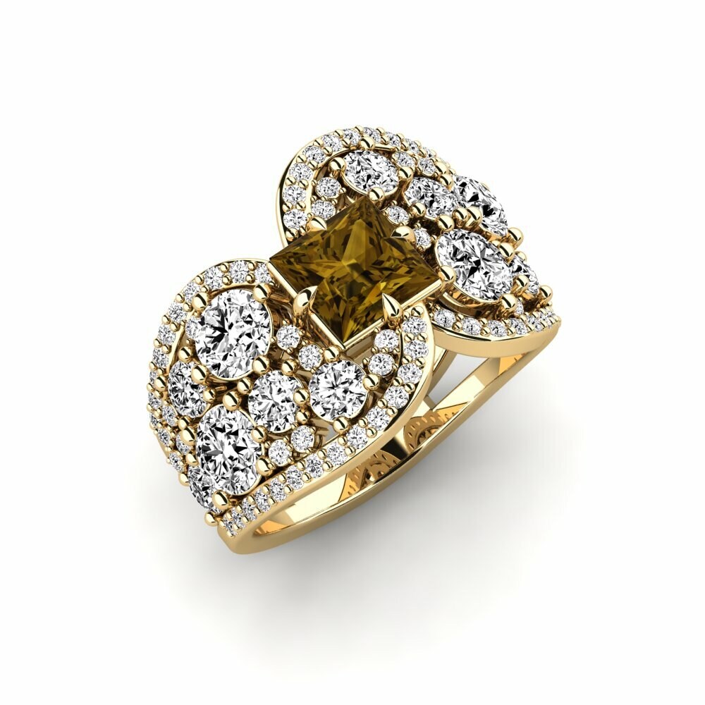 Or Jaune 18k Zircon Brun Bague Fluir