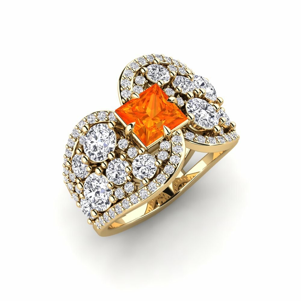 Or Jaune 18k Saphir orange Bague Fluir