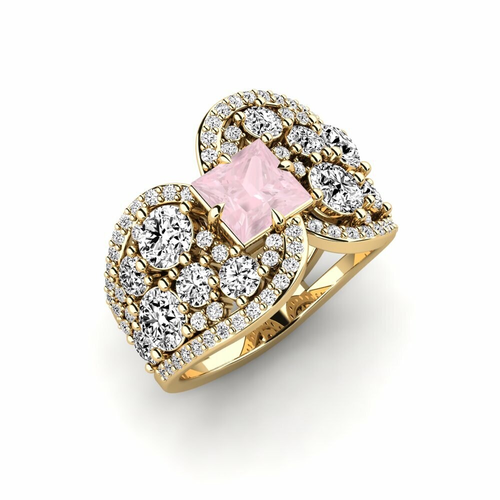 Or Jaune 18k Quartz Rose Bague Fluir