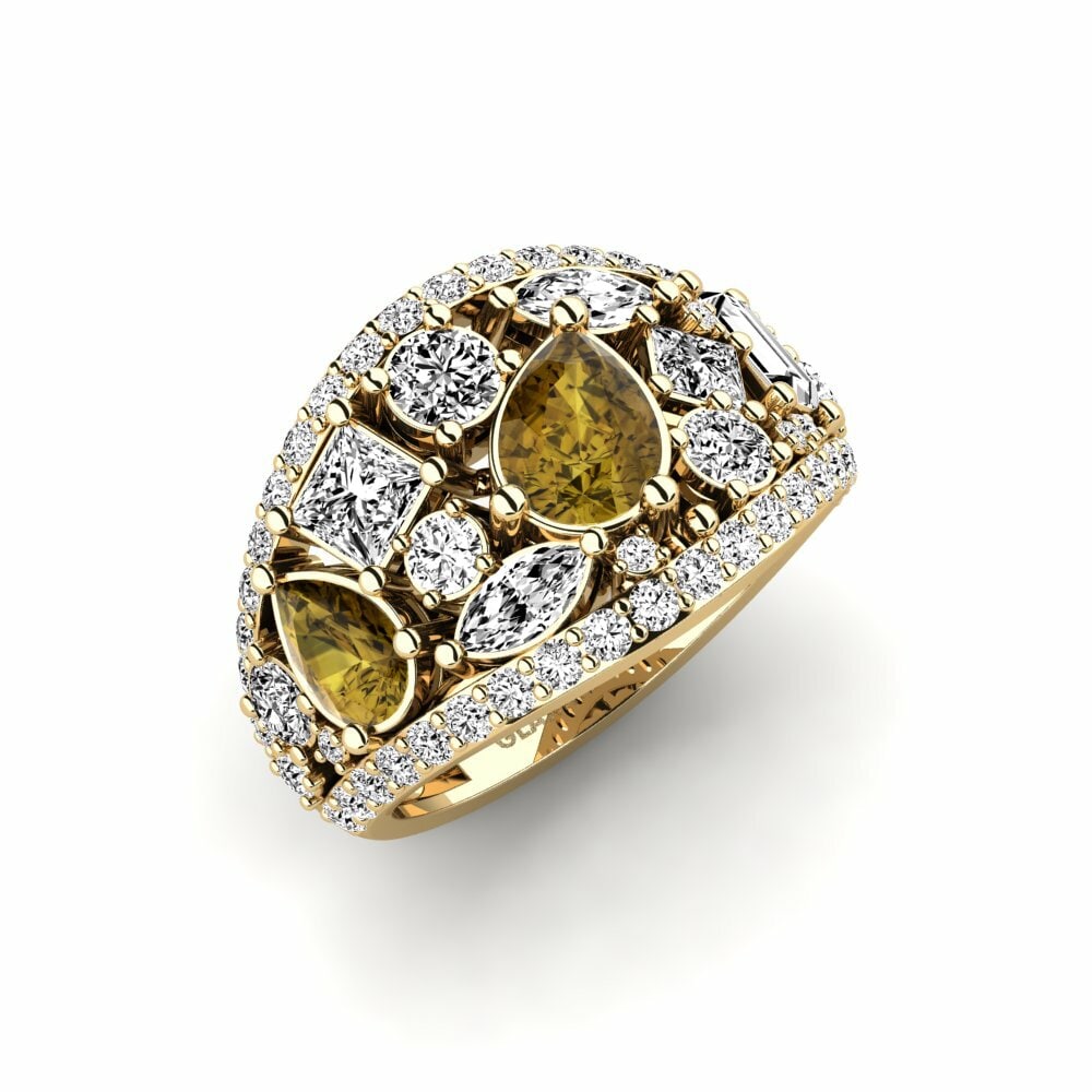 Or Jaune 18k Zircon Brun Bague Flute