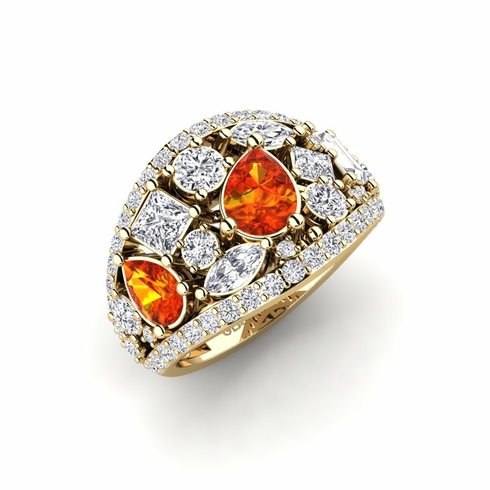 Or Jaune 18k Saphir orange Bague Flute