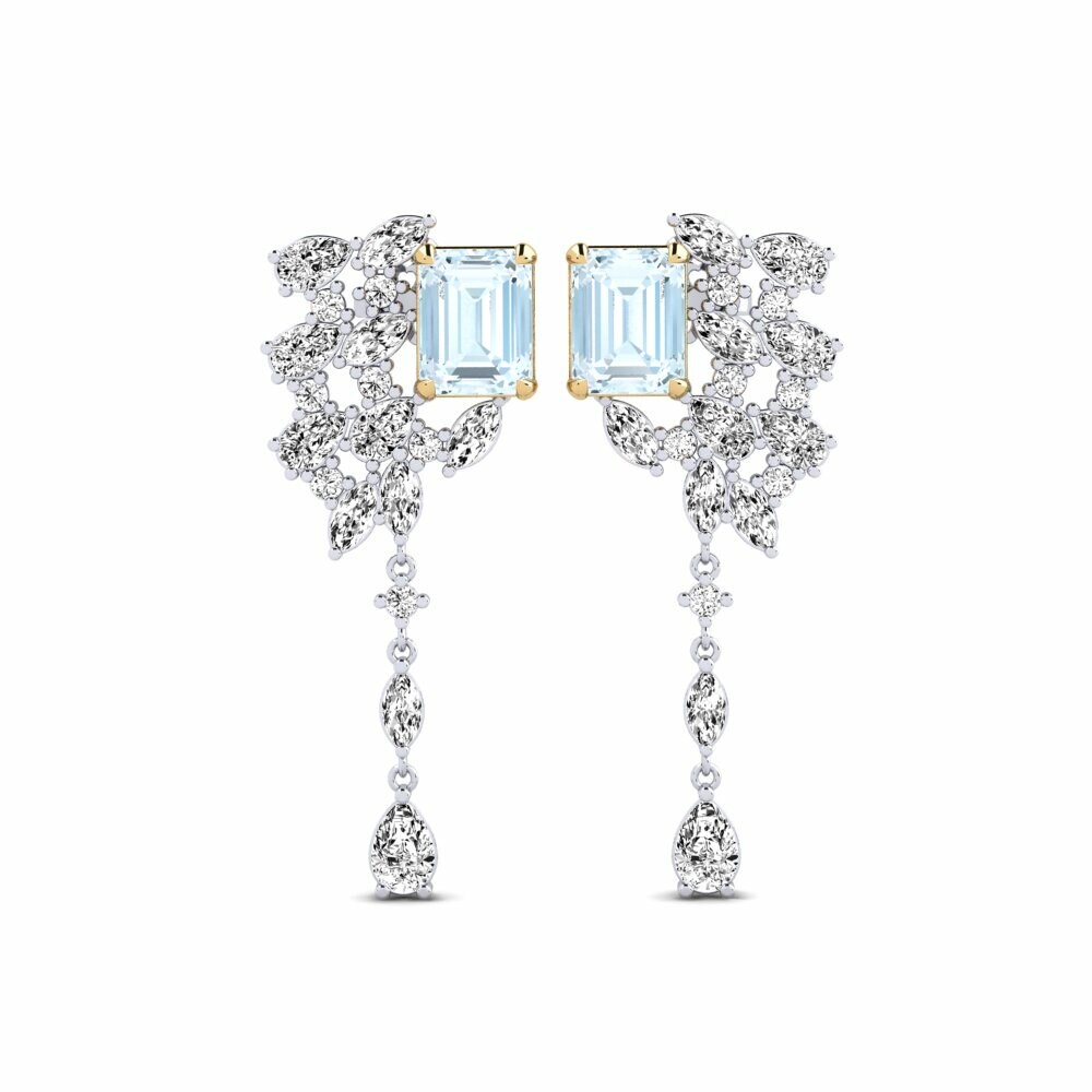 14k White & Yellow Gold Aquamarine Women's Earring Fluxo