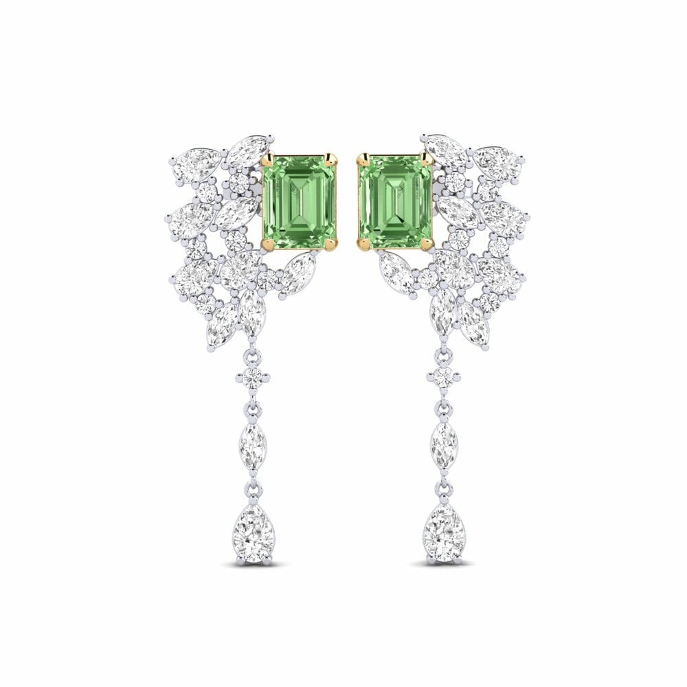 14k White & Yellow Gold Green Diamond Women's Earring Fluxo