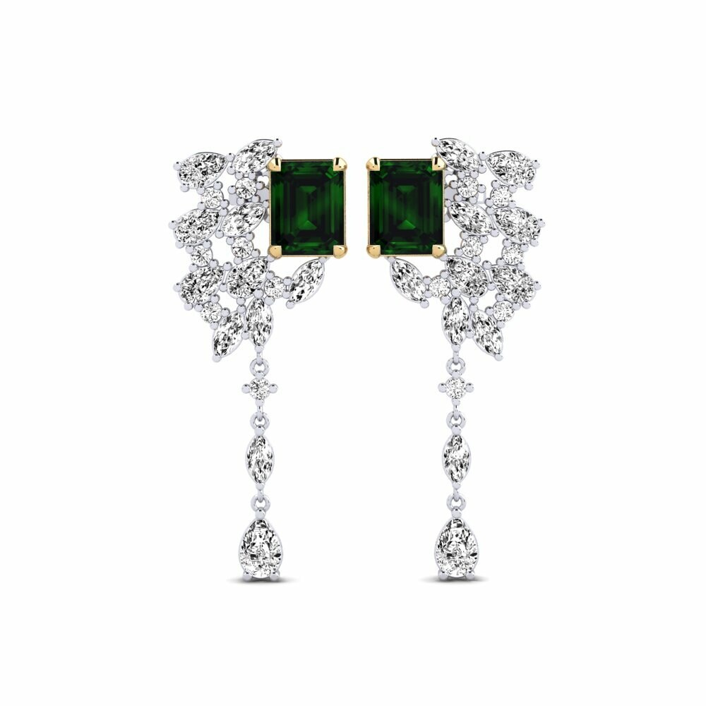 14k White & Yellow Gold Green Tourmaline Women's Earring Fluxo