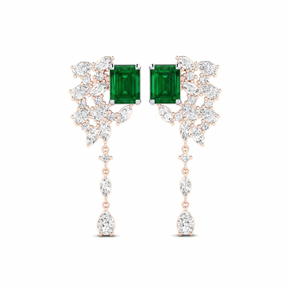 14k Rose & White Gold Emerald (Lab Created) Women's Earring Fluxo
