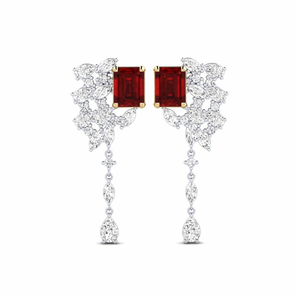 14k White & Yellow Gold Ruby (Lab Created) Women's Earring Fluxo