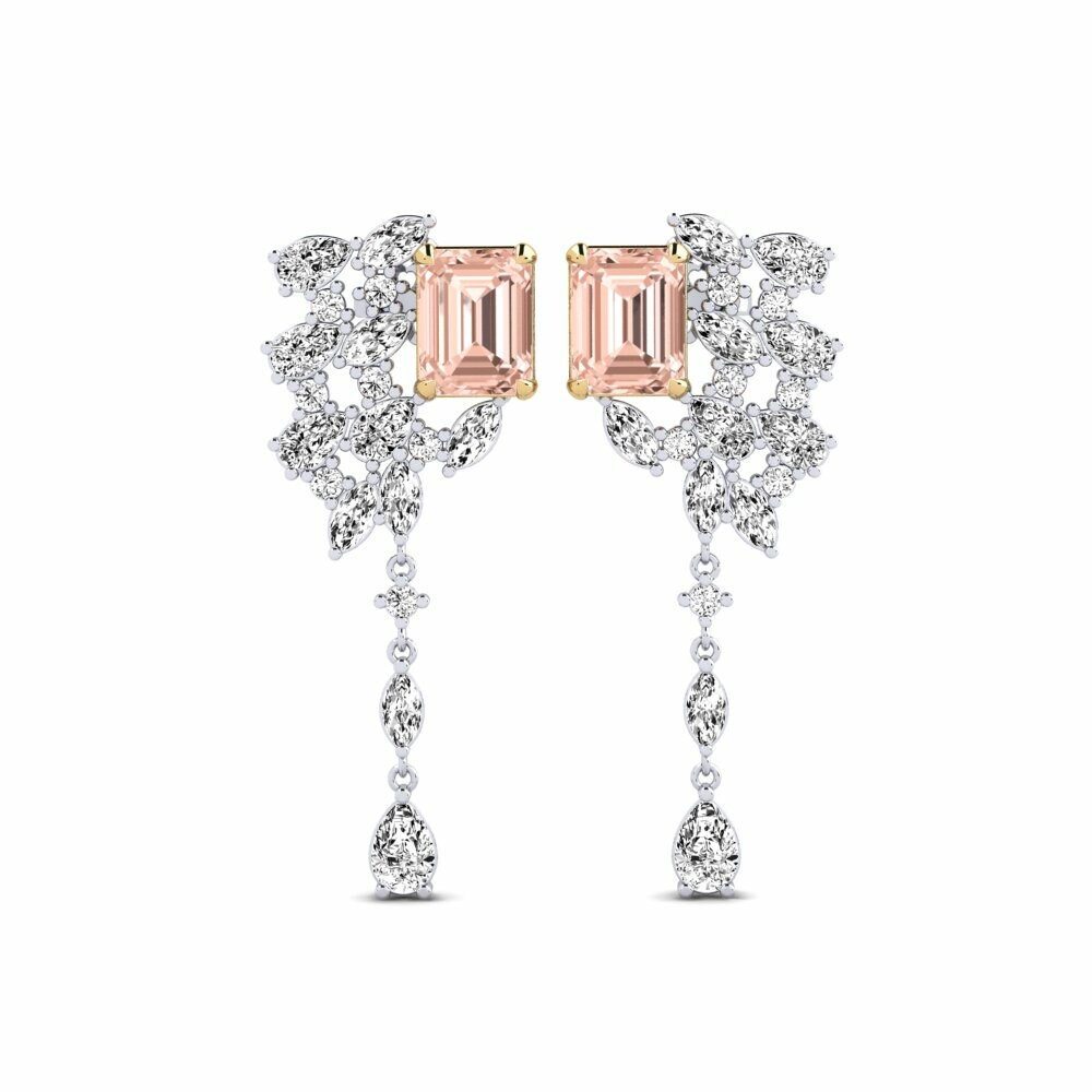 14k White & Yellow Gold Morganite Women's Earring Fluxo