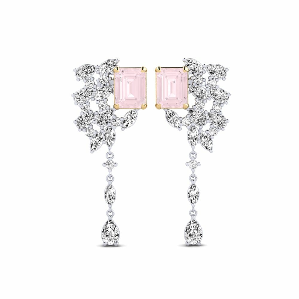 14k White & Yellow Gold Rose Quartz Women's Earring Fluxo