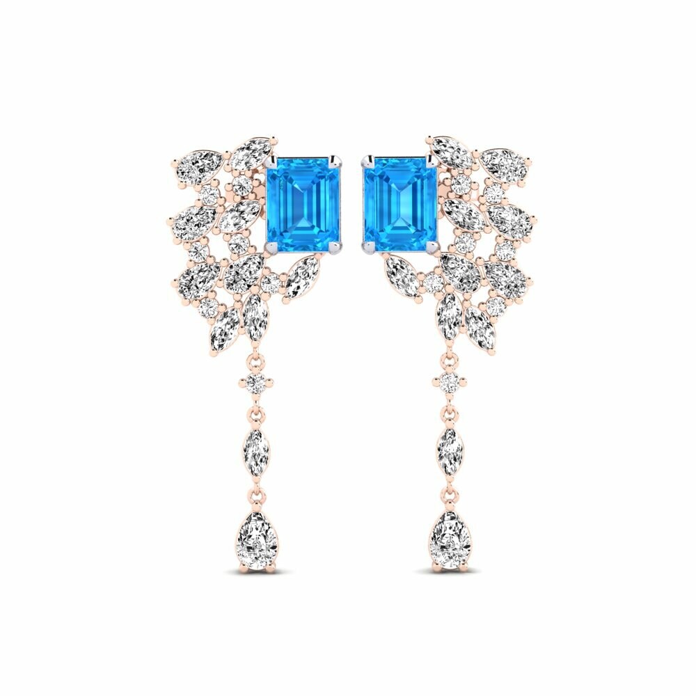 14k Rose & White Gold Blue Topaz Women's Earring Fluxo