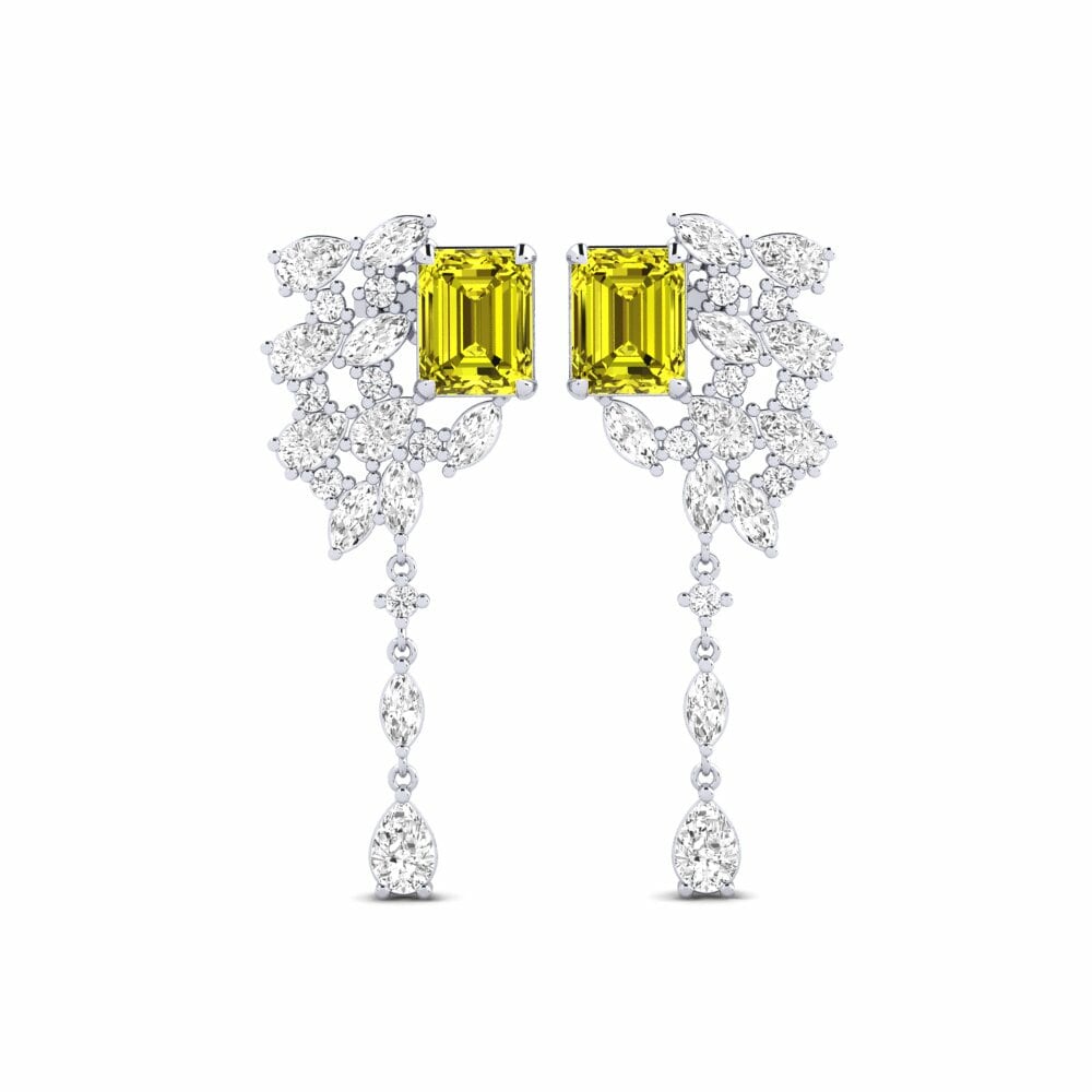 9k White Gold Yellow Diamond Women's Earring Fluxo