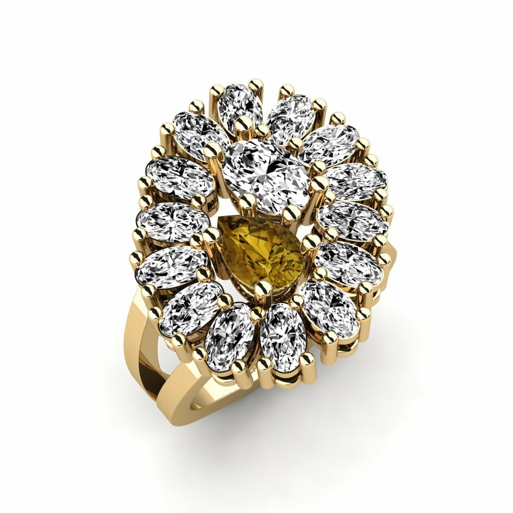 Or Jaune 18k Zircon Brun Bague Gerel