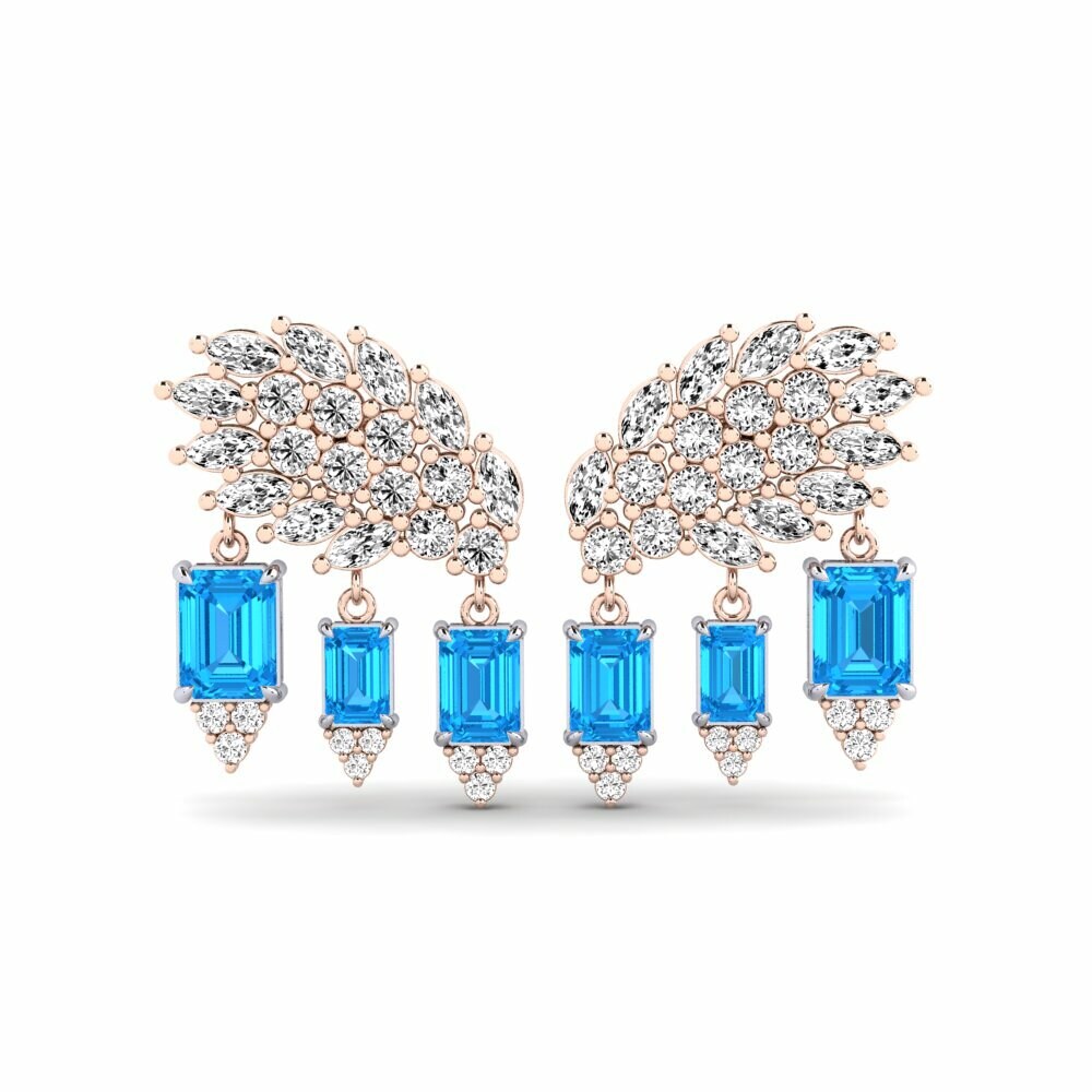 14k Rose & White Gold Blue Topaz Women's Earring Gnist