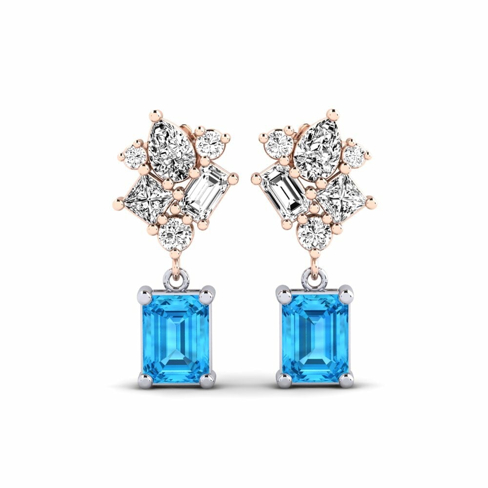 14k Rose & White Gold Blue Topaz Women's Earring Haedus