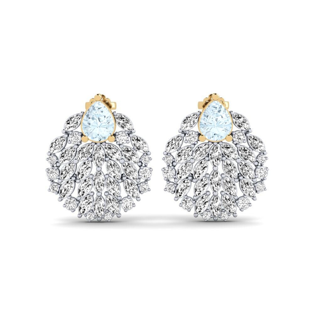 14k White & Yellow Gold Aquamarine Women's Earring Hohtavat