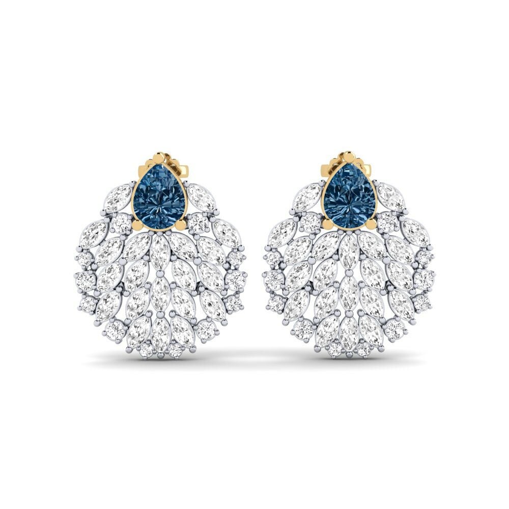 14k White & Yellow Gold Blue Diamond Women's Earring Hohtavat
