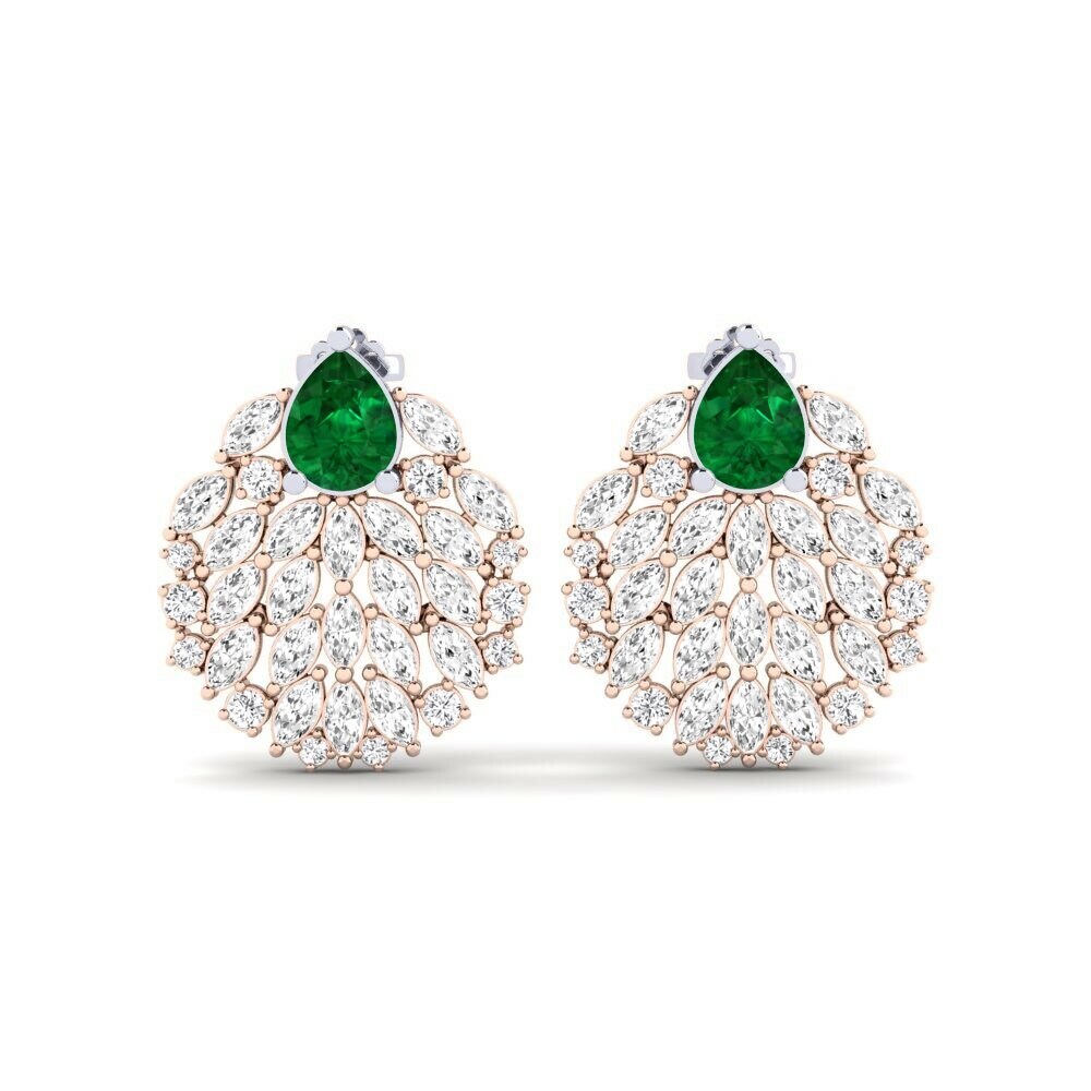 14k Rose & White Gold Emerald (Lab Created) Women's Earring Hohtavat