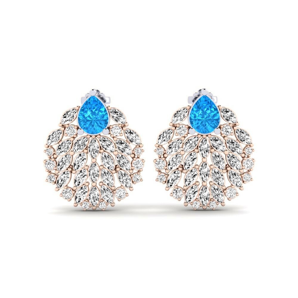 14k Rose & White Gold Blue Topaz Women's Earring Hohtavat