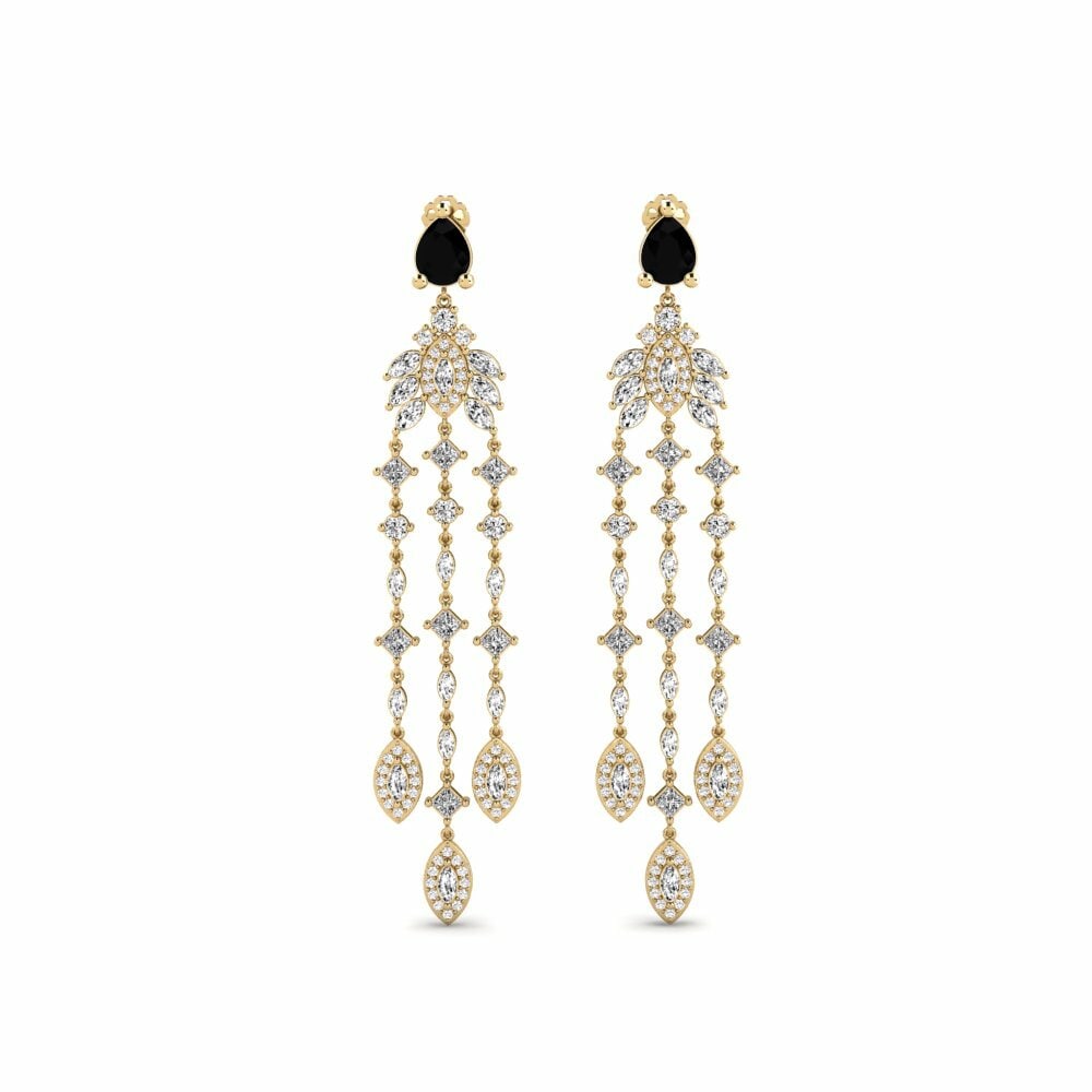 14k Yellow Gold Black Onyx Women's Earring Inundatio
