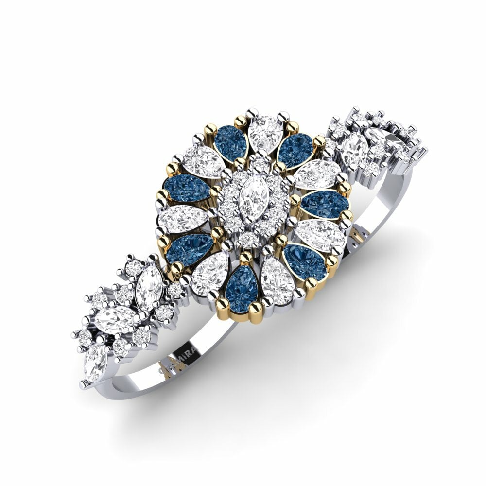 9k White & Yellow Gold Blue Diamond Ring Inundazione