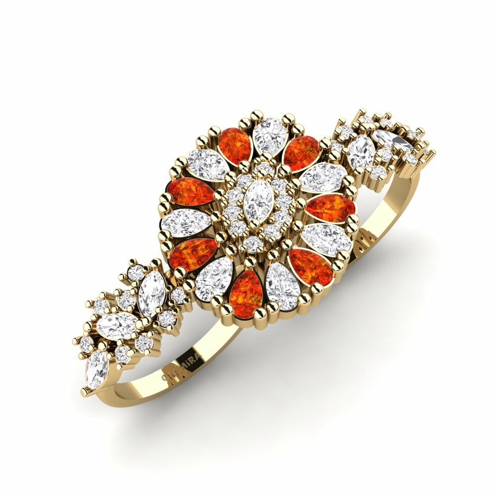 Or Jaune 18k Saphir orange Bague Inundazione