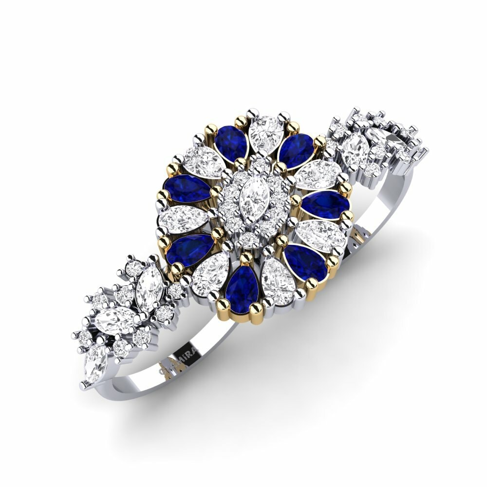 9k White & Yellow Gold Sapphire Ring Inundazione
