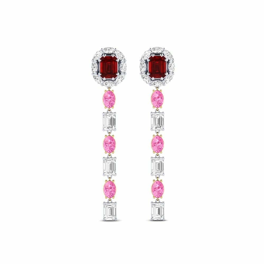 14k White & Yellow Gold Ruby (Lab Created) Women's Earring Inundo