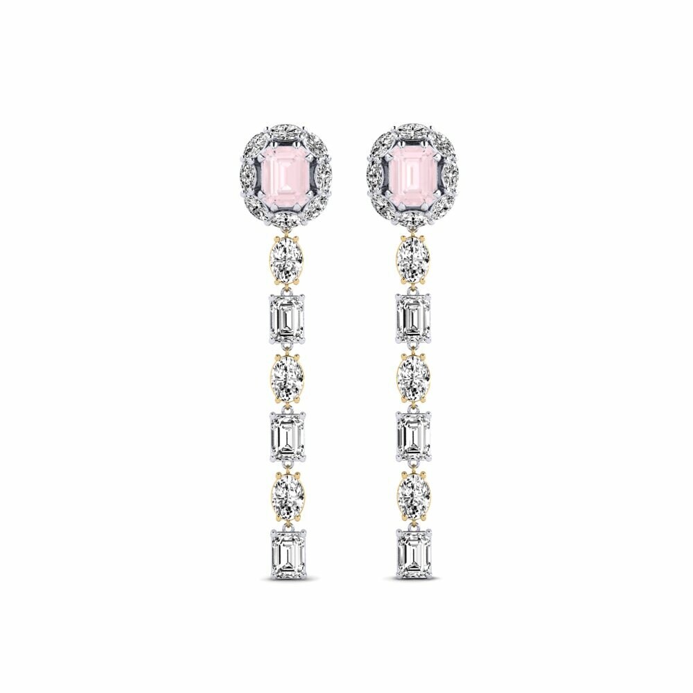 14k White & Yellow Gold Rose Quartz Women's Earring Inundo