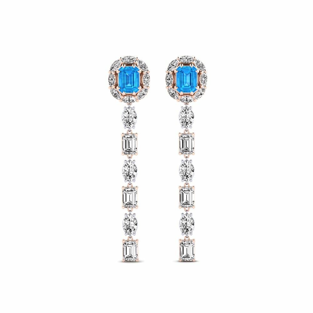 14k Rose & White Gold Blue Topaz Women's Earring Inundo