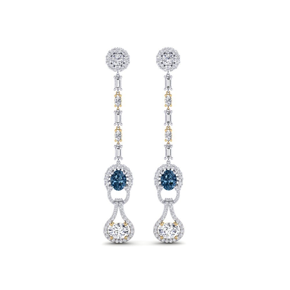 14k White & Yellow Gold Blue Diamond Women's Earring Kahe