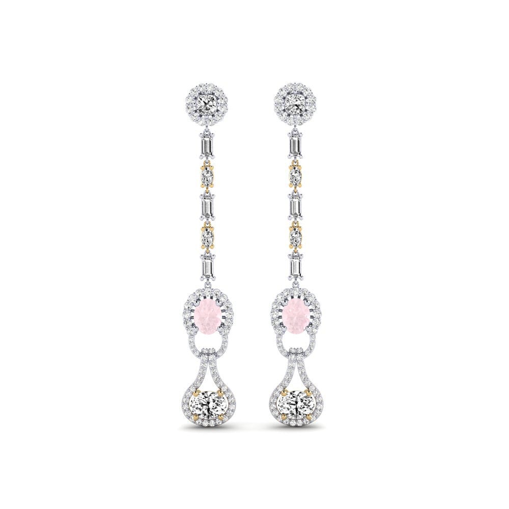 14k White & Yellow Gold Rose Quartz Women's Earring Kahe