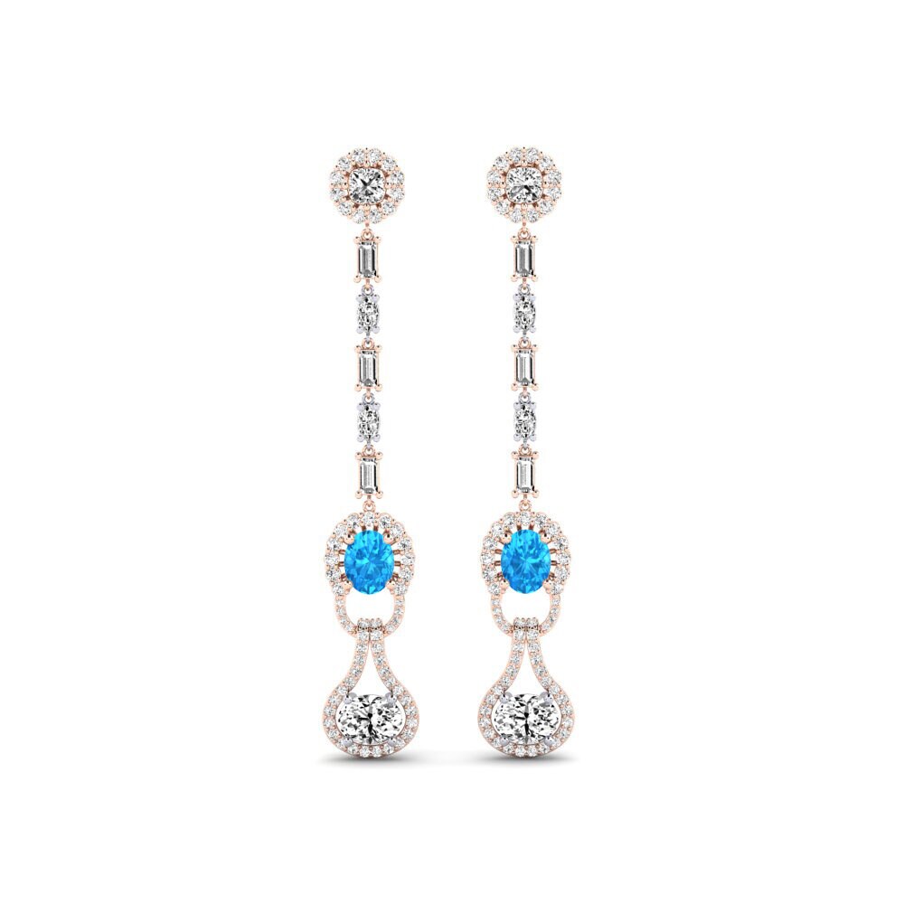 14k Rose & White Gold Blue Topaz Women's Earring Kahe