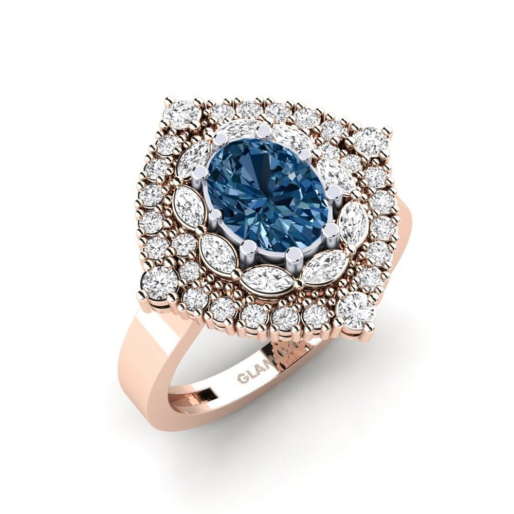 18k Rose & White Gold Blue Diamond Ring Kanchi