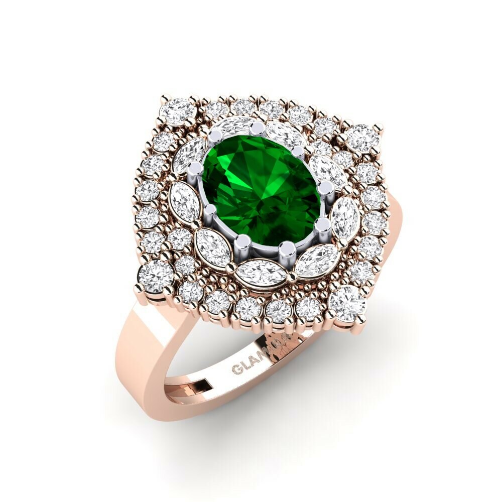 Or Rose& Blanc 18k Zircone Vert Bague Kanchi
