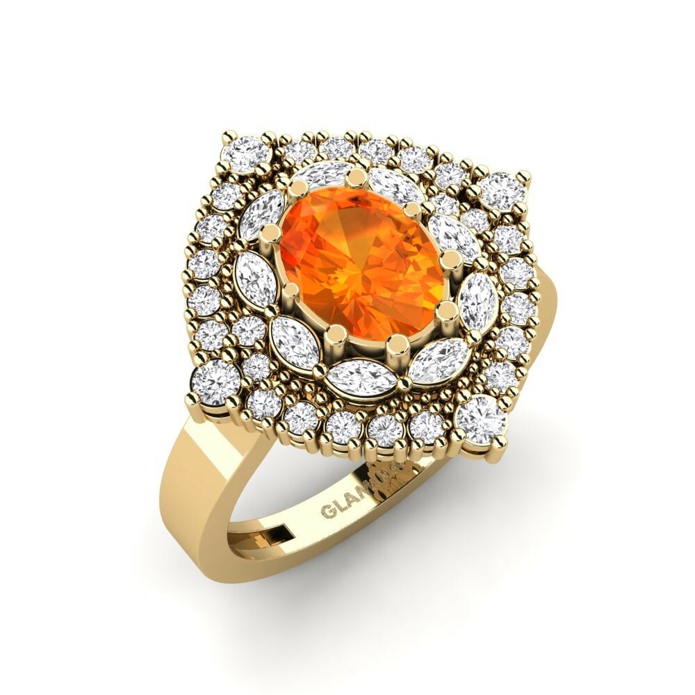 Or Jaune 18k Saphir orange Bague Kanchi