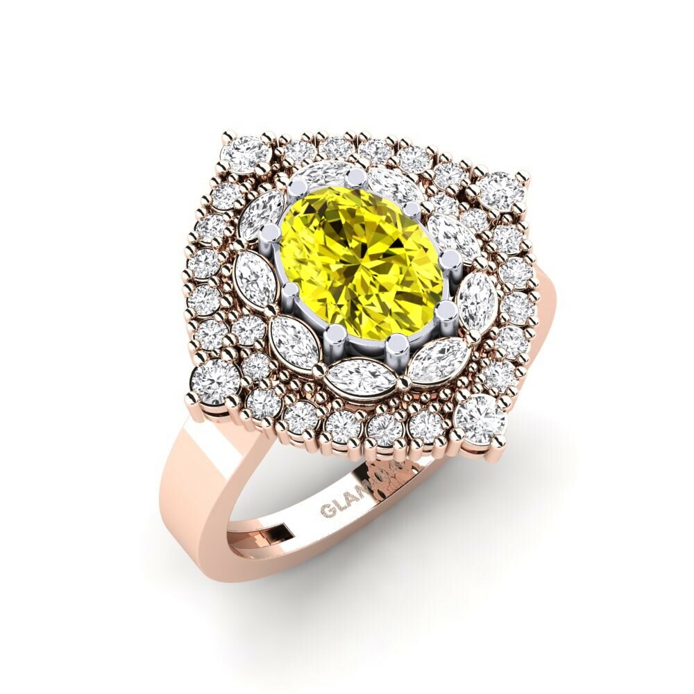18k Rose & White Gold Yellow Diamond Ring Kanchi