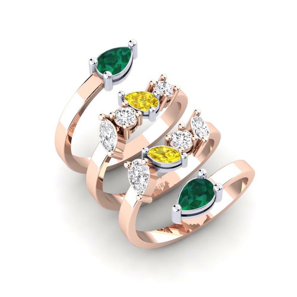 Or Rose& Blanc 14k Émeraude Bague Kanea